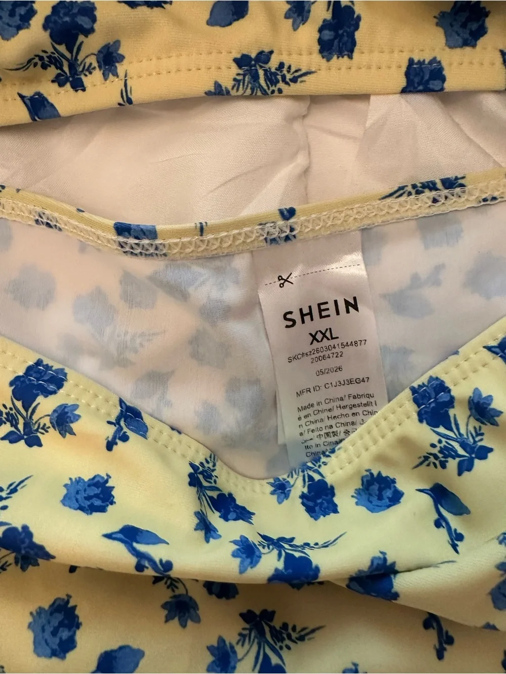 SHEIN Yellow Floral High-Waist Bikini Set with Blue Flowers